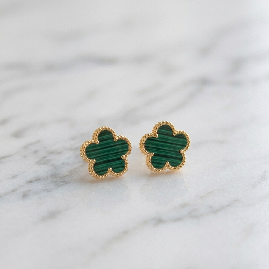 Gold & Green Clover Earrings