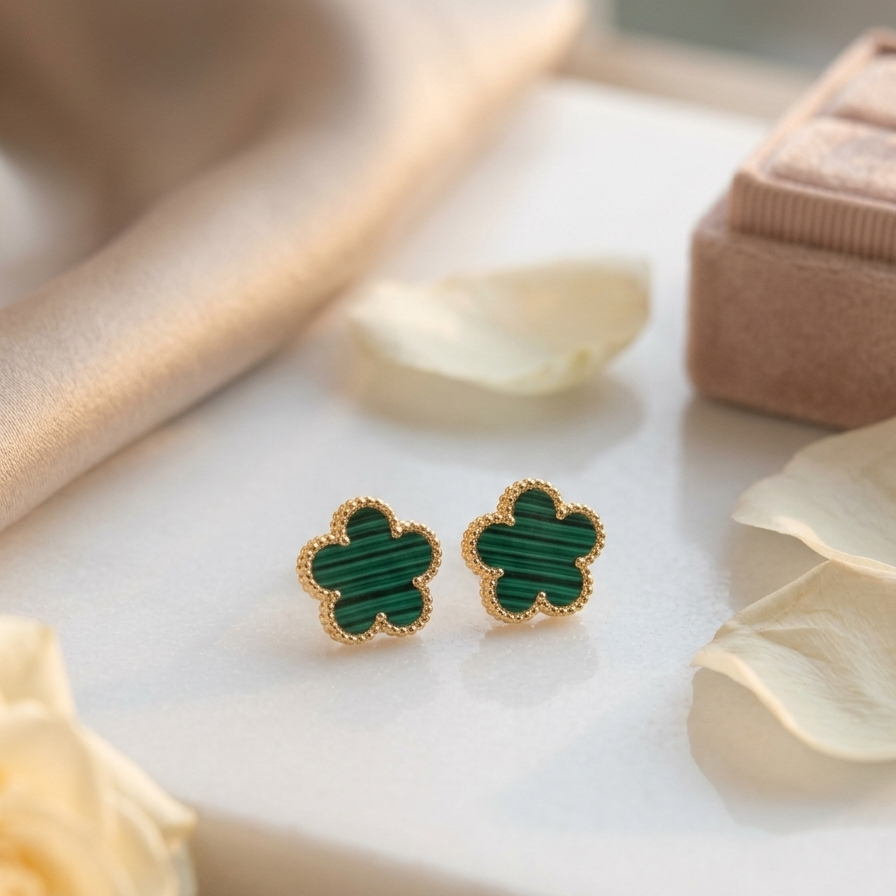 Gold & Green Clover Earrings