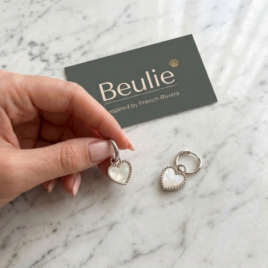 Amour Silver Heart Shell Earrings