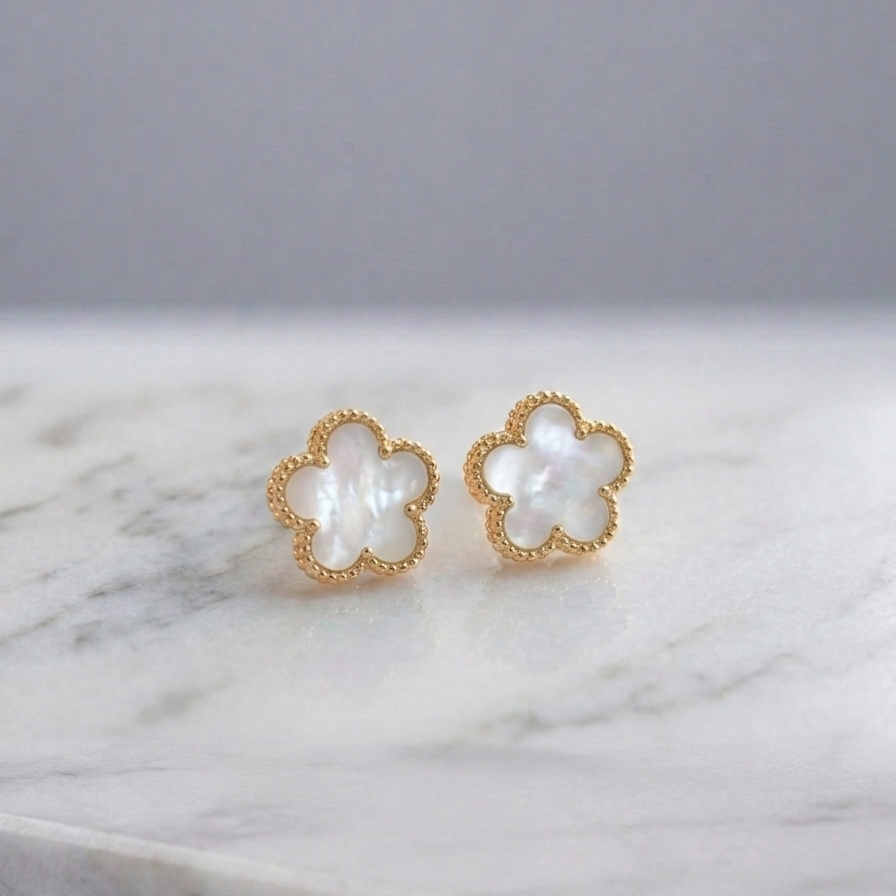 White & Gold Clover Earrings